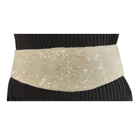 Gürtel mit Perlen Beads bestickt Gr. L weiss VINTAGE 1960s