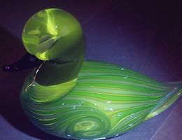 Murano  Glas Ente, Vintage, Grün-Blau gestreift, Top Zustand