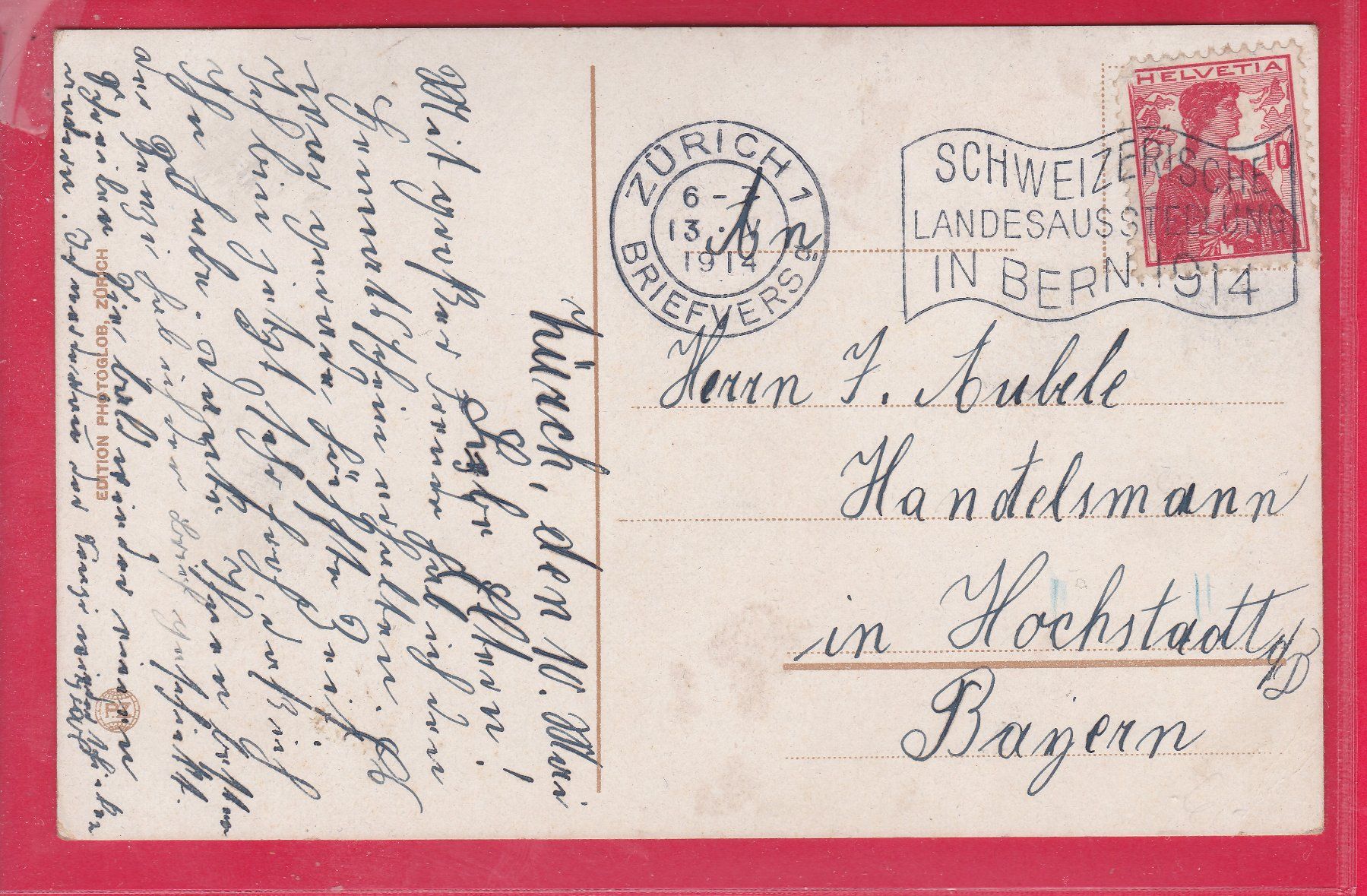 Cartoline postali: ZÜRICH V - ST. ANTONIUSKIRCHE, 13.5.1914 – Usato da Oberrieden venduto da Gebirgsstelze 1