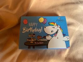 Pummeleinhorn happy Birthday kerze Geschenk blau