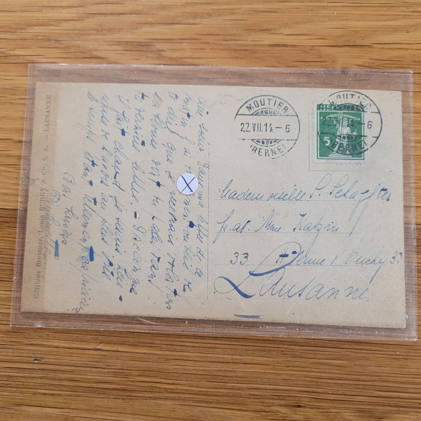 Cartoline postali: Postkarte Moutier 1914 Lausanne – Usato da Biel/Bienne venduto da Destockweb 1