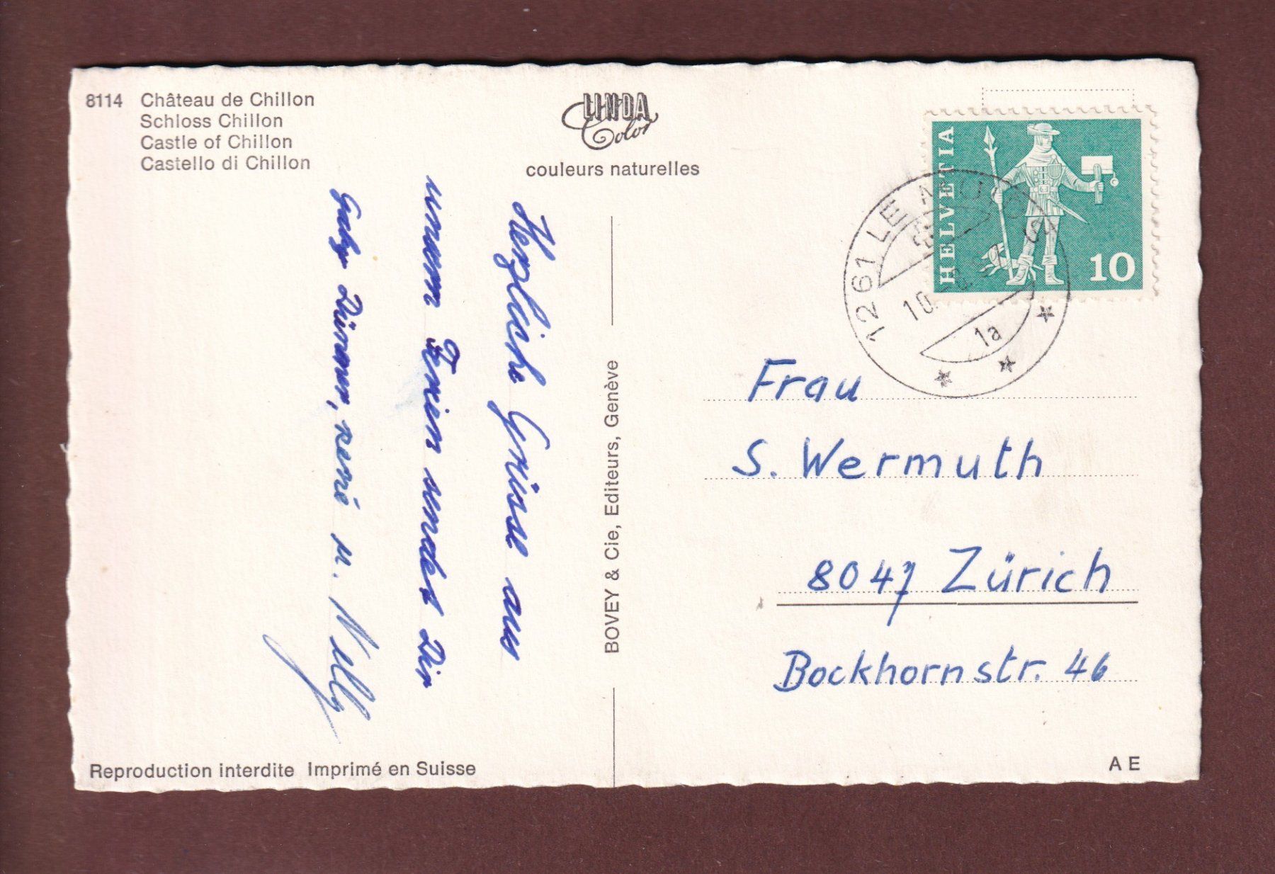 Cartoline postali: Château de CHILLON - Bateau CGN - 1967 – Usato da Pully venduto da nicecards 1