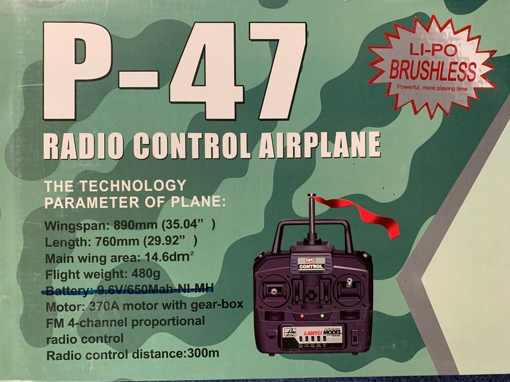 Komplettset ohne Akku: RC P-47 Flugzeug Brushless,  2.4GHz 2