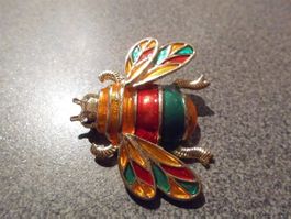 Brosche Fliege, goldfarbig/orange