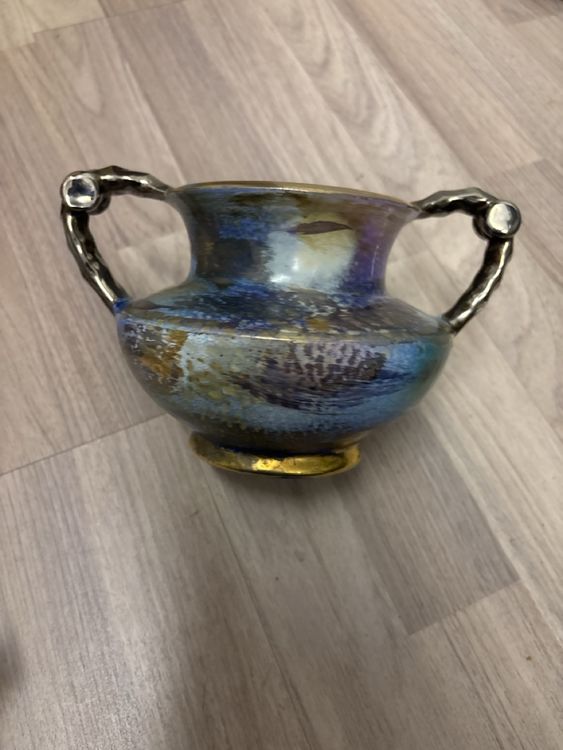 Vaso decorativo Shabby Chic in metallo 21,5 cm con manici