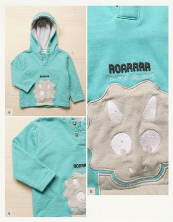 Gr80 Süsser Kinder Hoodie / Kapuzenpullover mit Dino