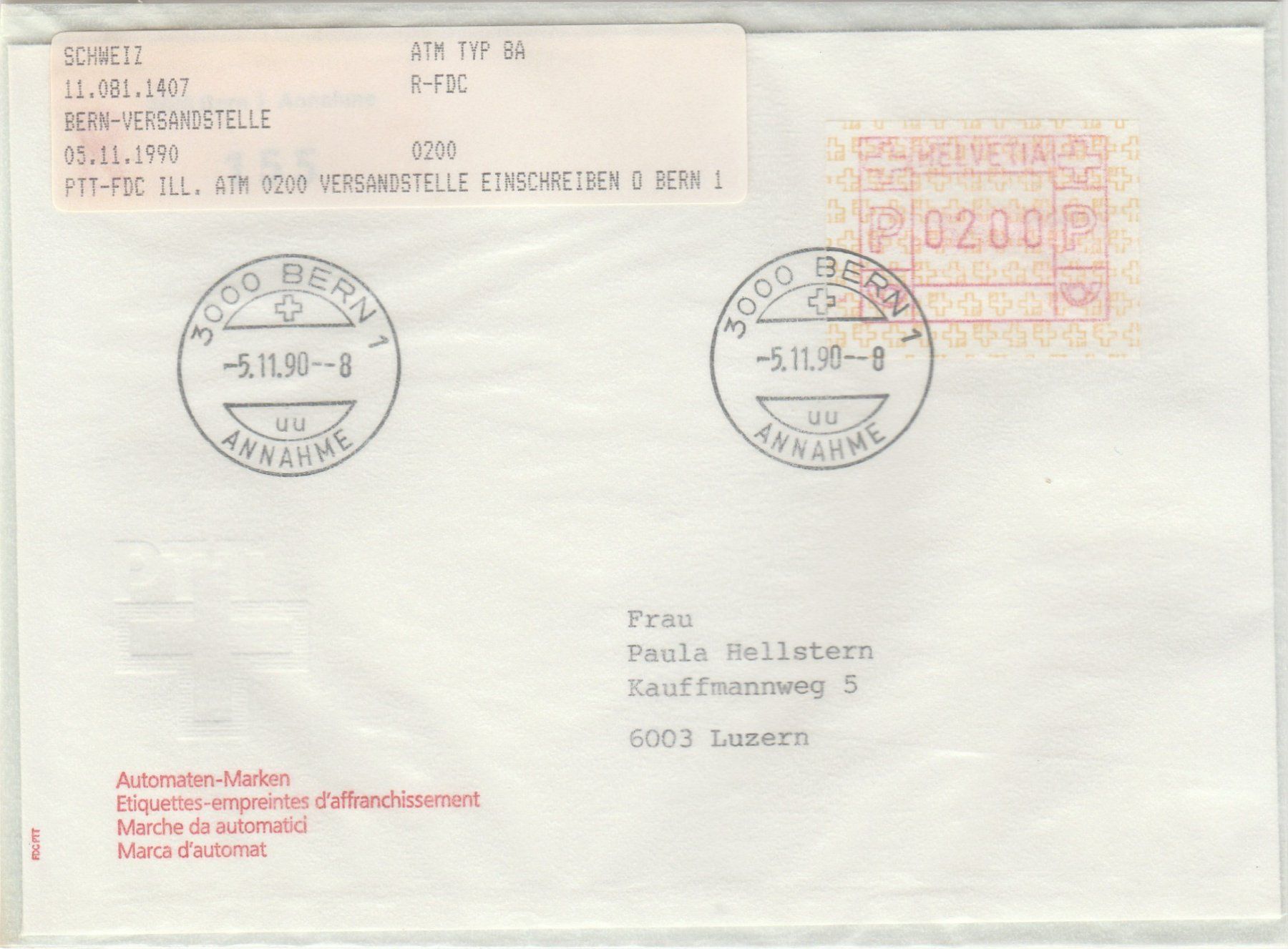 Alle Briefmarken: ATM Nr. 8A FDC mit Portostufe 0200 – Gebraucht aus Oberglatt ZH von Wiedmi6