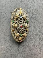 Vintage Brosche oval - verziert mit Steinen