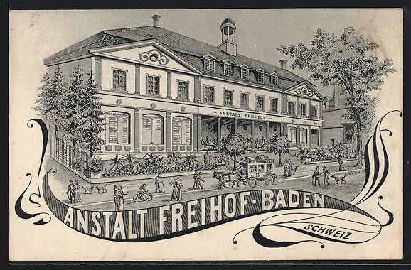 Cartoline postali: Baden, Anstalt Freihof mit Kutsche – Usato da Berlin venduto da bartko-reher
