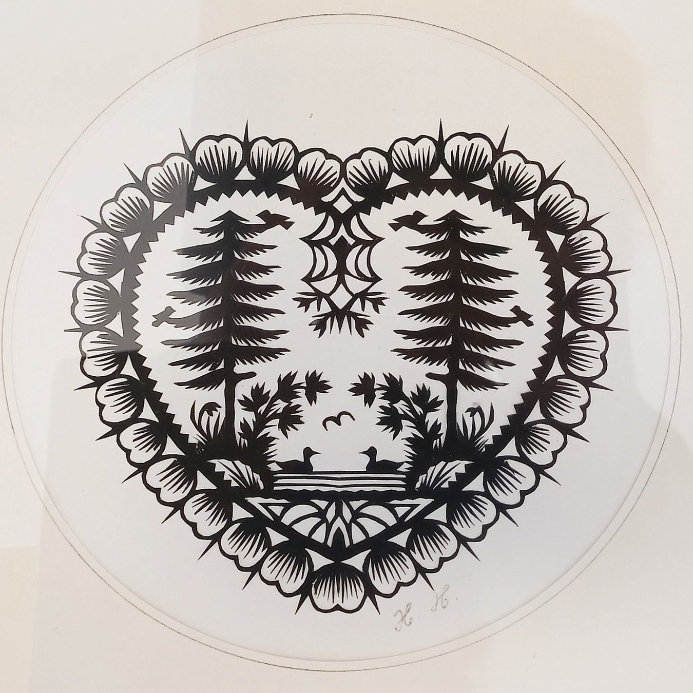 Grafica & Litografie: H. Hirschi, Herzform - Scherenschnitt - original – Usato da Zürich venduto da Mr.Dachboden