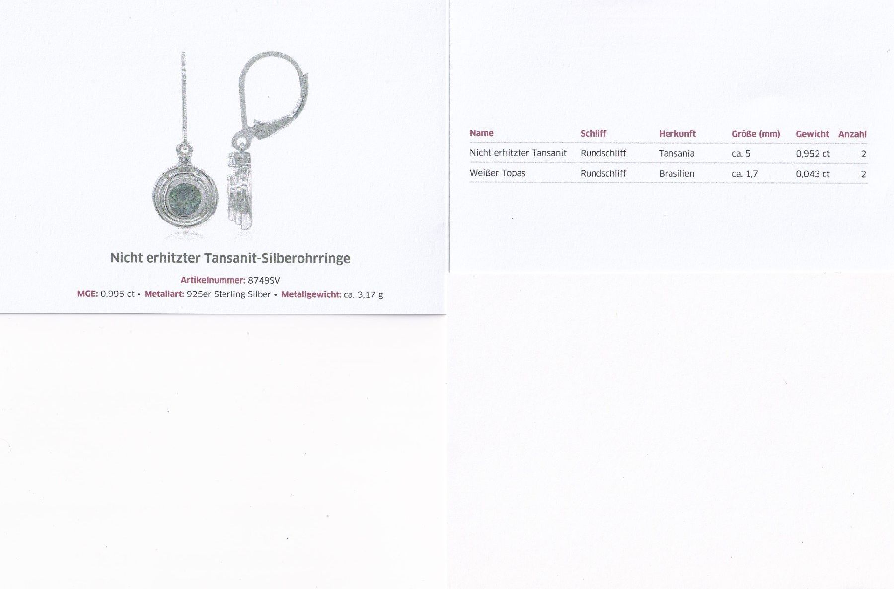 Orecchini pendenti & Orecchini a lobo: Echtschmuck: Nicht erhitzter Tansanit-Silberohrringe – Nuovo (secondo la descrizione) da Zuchwil venduto da maumauchi 1
