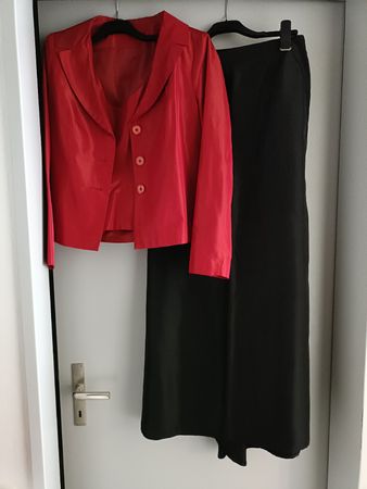 Rote-schwarz Damen Rockanzug, Grösse 38, festlich, Top