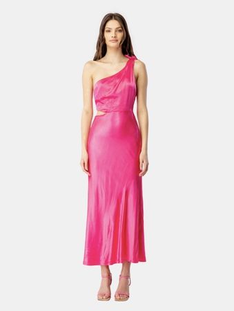 PINK SATIN ONE-SHOULDER DRESS BARDOT NEW