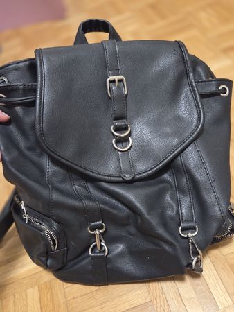 Black Faux Leather Backpack