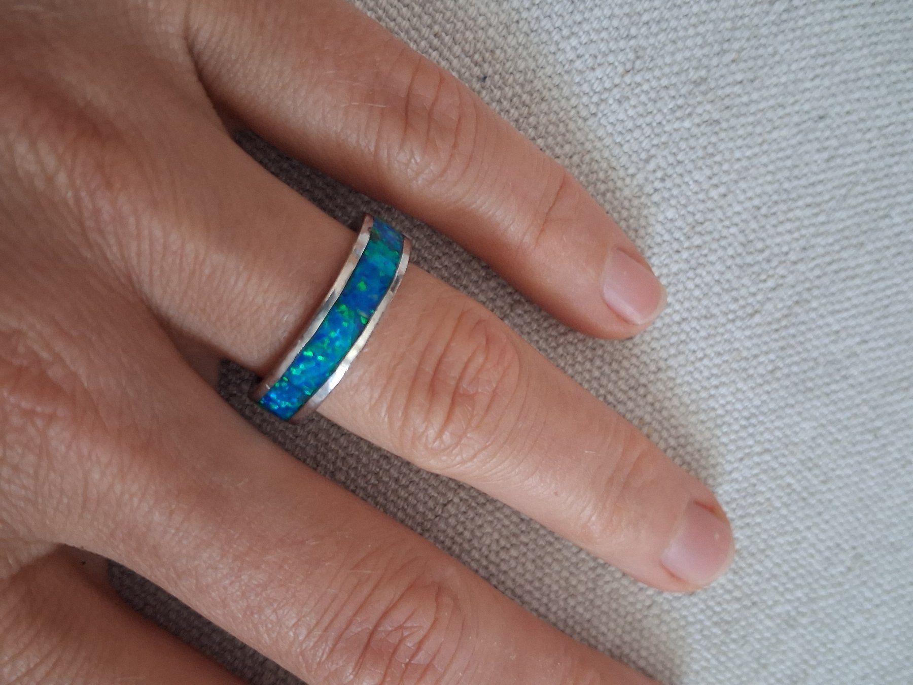 Anelli: Wunderschöner 925 Silberring mit blau-grünem Opal – Nuovo (secondo la descrizione) da Wald ZH venduto da e8e 3