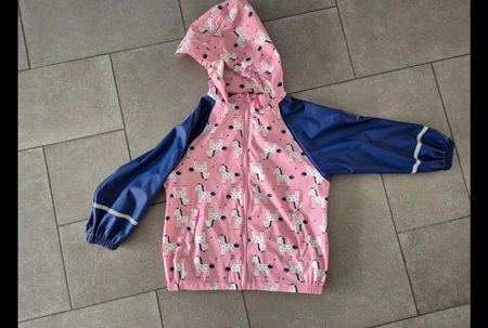 Kinder Regenjacke Gr. 122 Pink/Blau Einhorn Wasserdicht ☔