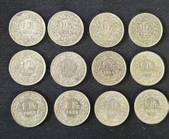12 Stk 1 Franken Münzen, Silber, 1943-1967 guter Zustand