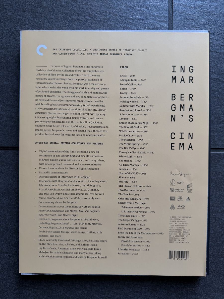 Tutti i DVDs: Ingmar Bergman's Cinema Criterion Blu-ray Set – Usato da Zürich venduto da cENS0R 7