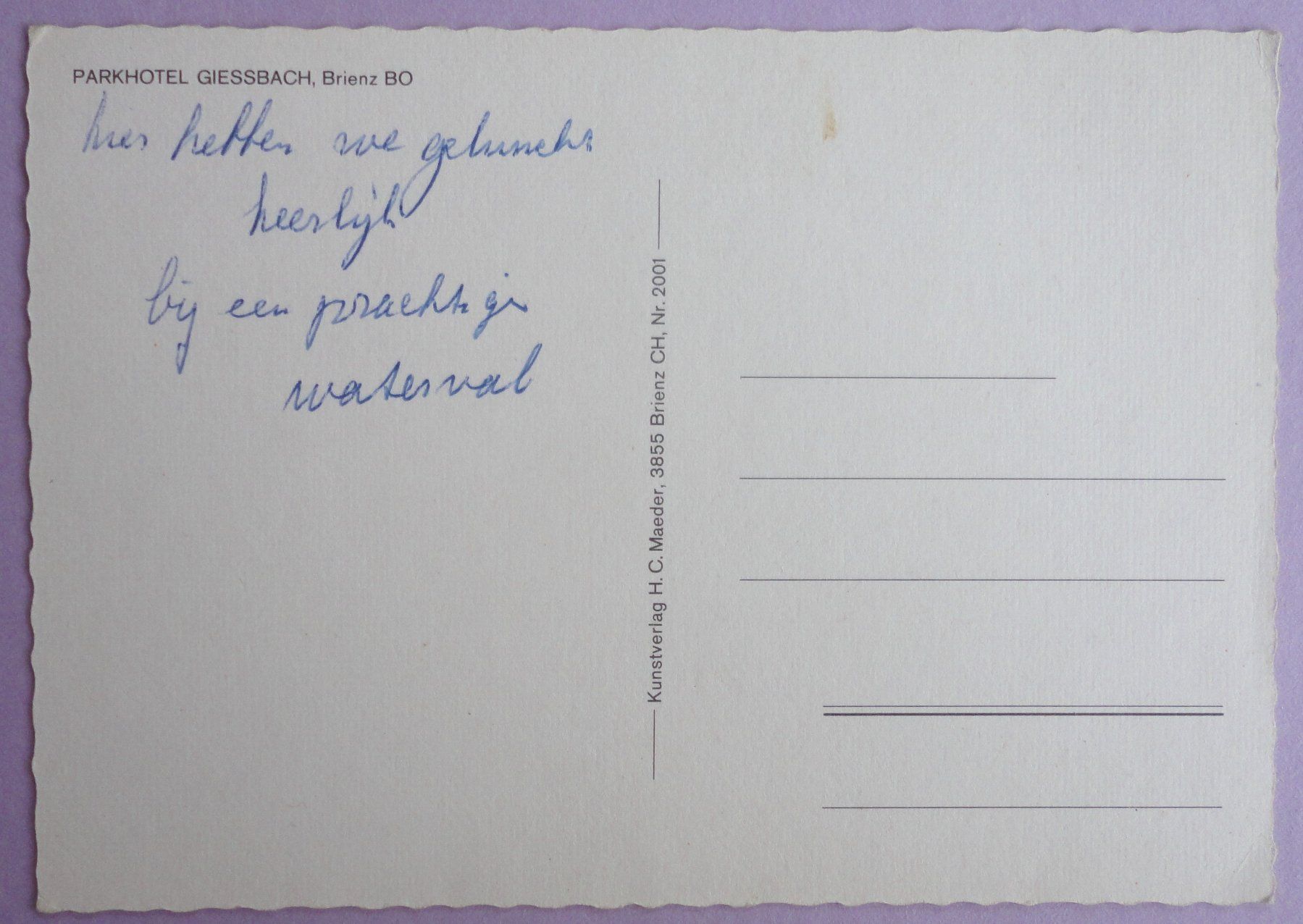 Cartoline postali: Parkhotel Giessbach, Brienz BO – Usato da Fétigny venduto da Billy2miny 1