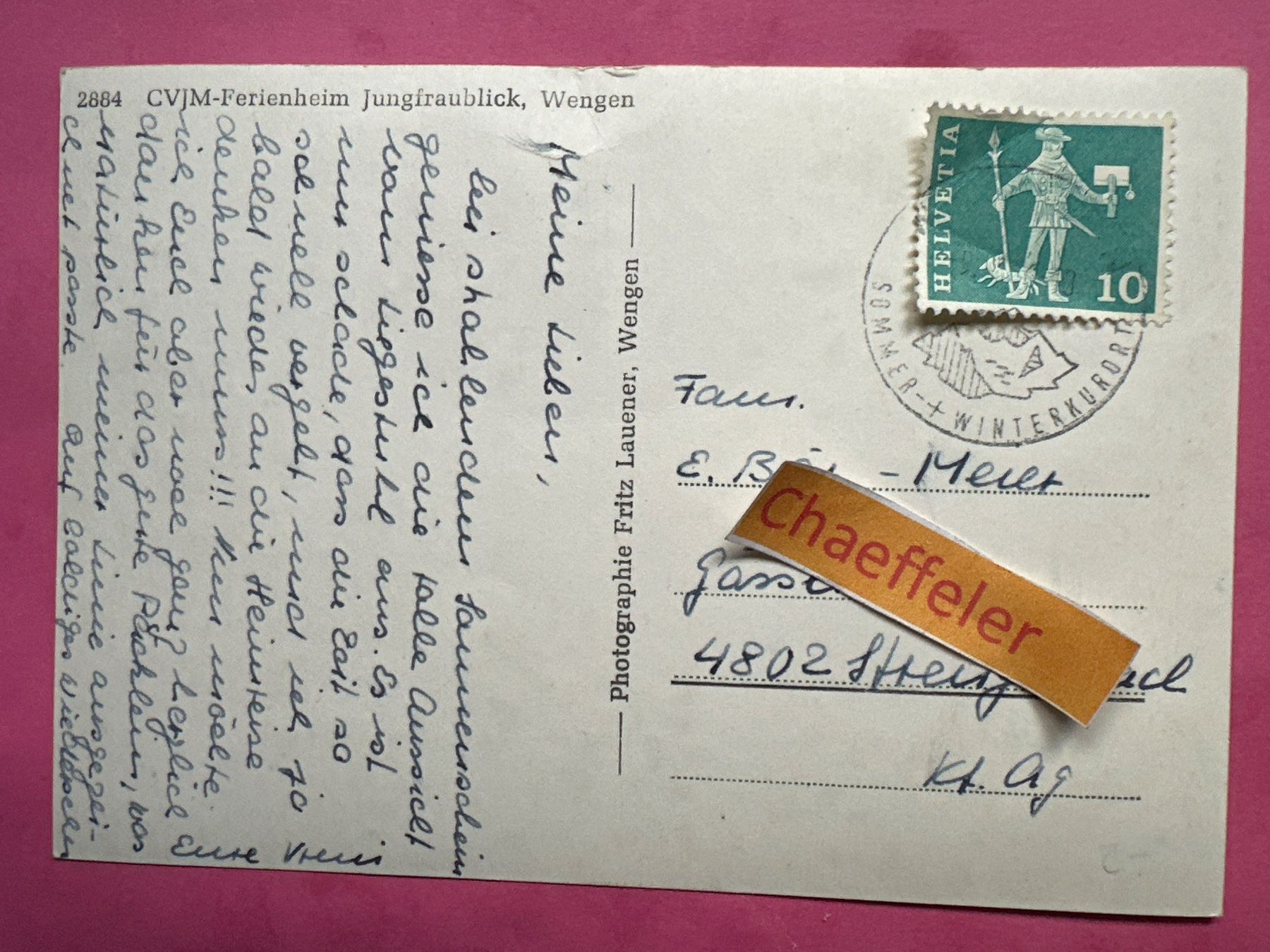 Cartoline postali: 2884 CVIM - Ferienheim Jungfraublick, Wengen – Usato da Zürich venduto da Chaeffeler 1