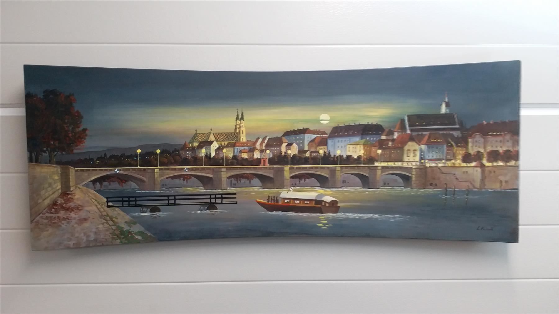 Tableaux: E.Kurti "Basel bei Nacht" Oelgemälde – D'occasion à Zürich par Galerie-Kunst