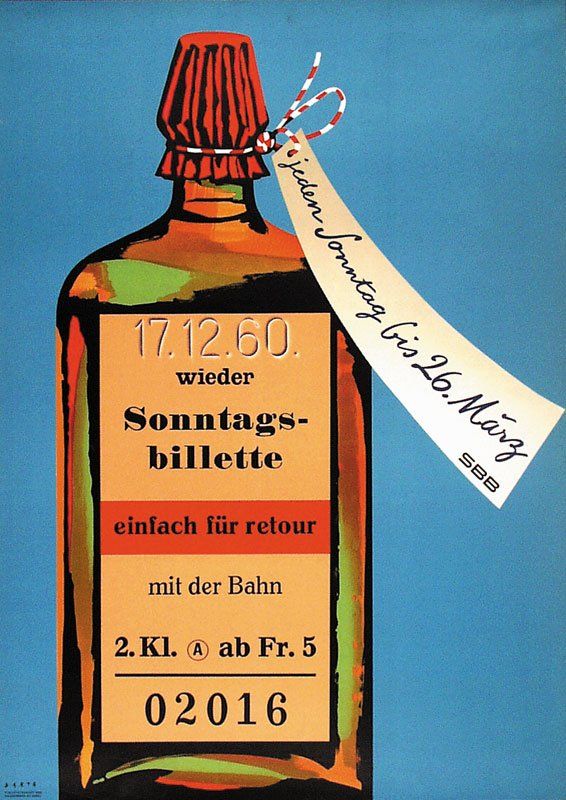 Foto & Immagini: SBB Plakat Sonntagsbillette 1960 – Usato da Wollerau venduto da Plakatfreund