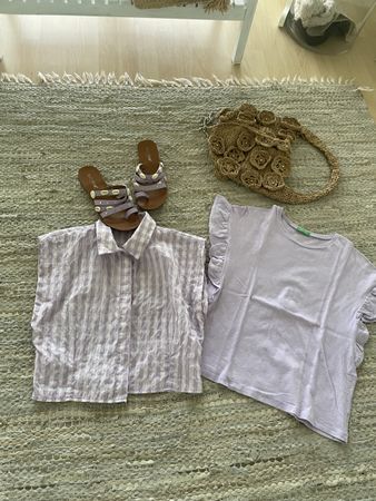 Sommer Set Lila: Bluse, T-Shirt, Sandale, gr. 37 - Neuwertig