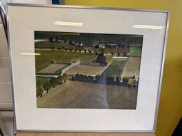 Aquarell Landschaft mit Rahmen 1975 signiert Zustand gut