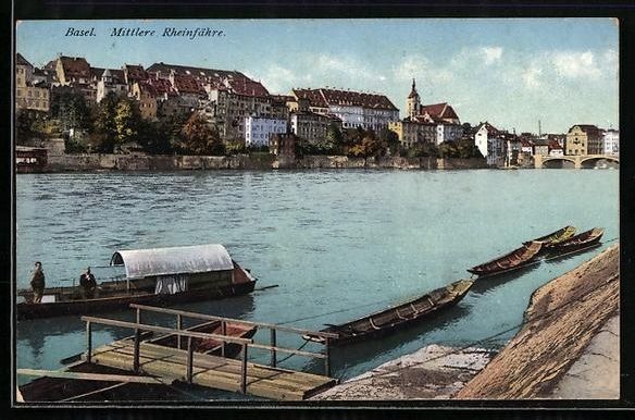 Cartoline postali: AK Basel, Mittlere Rheinfähre, 1913 – Usato da Berlin venduto da bartko-reher