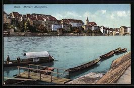 AK Basel, Mittlere Rheinfähre, 1913