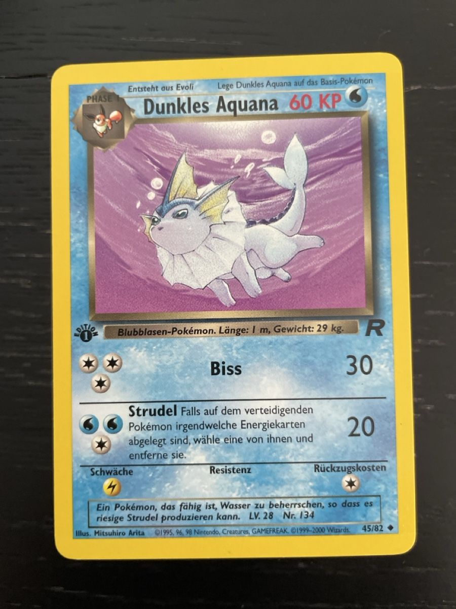 Pokémon Carte collezionabili: Pokemon Dunkles Aquana 45/82 1 edition team rocket – Usato da Hugelshofen venduto da Suimosa
