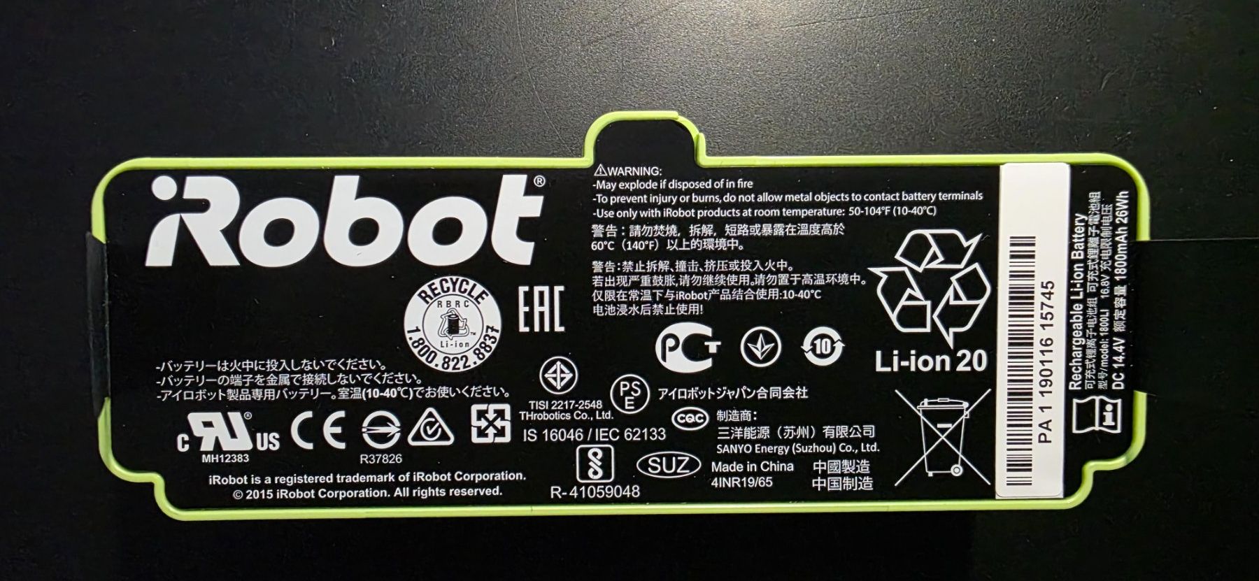 Irobot Batterie: iRobot Roomba Lithium Batterie 1800mAh – Usato da Zürich venduto da korunar