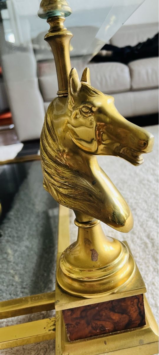 Tische: Table Basse Cheval en Bronze Doré de Maison Charles, 1970s – Gebraucht aus Nyon von stylevintage79 5