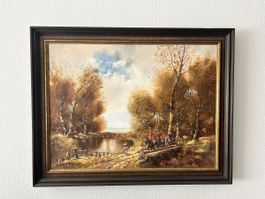Klassisches Landschaftsbild Öl auf Leinwand signiert Roth
