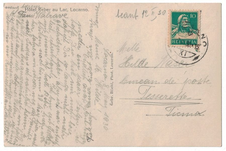 Cartoline postali: Locarno, Hotel Reber au Lac, circolata 1930 – Usato da Frauenfeld venduto da POML 1