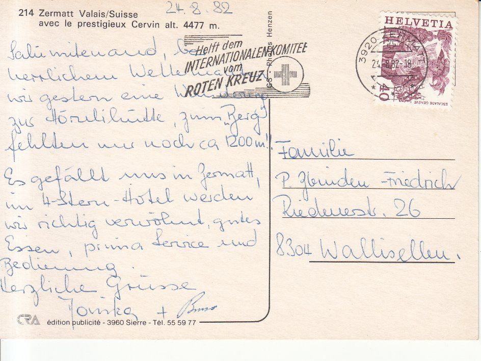 Ansichtskarten: Zermatt 1982 – Gebraucht aus Bürglen TG von StampGraf 1