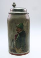 Alter Bierkrug um 1870 Zinndeckel mit Trinkspruch