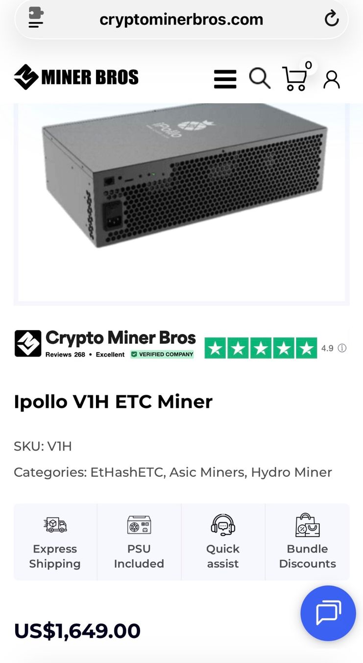Coin Miner: iPollo V1Hydro mit Doppel Algorithmus Ethash und Etchash – Neuf avec emballage d'origine à Rorschach par Manuel-Zeno 1