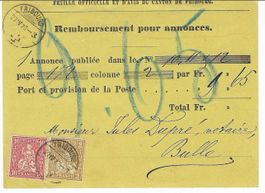 Topp Beleg - Fribourg nach Bulle - 1875
