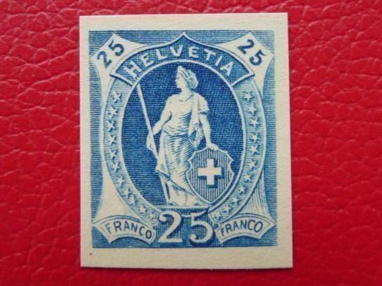 Tutti i francobolli: Stehende: Probedruck 25Rp blau ORIGINALFARBE – Usato da Sursee venduto da Luzernerraute