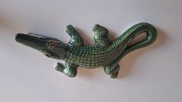 Vintage Handmade Wanddeko Krokodil Alligator aus Keramik