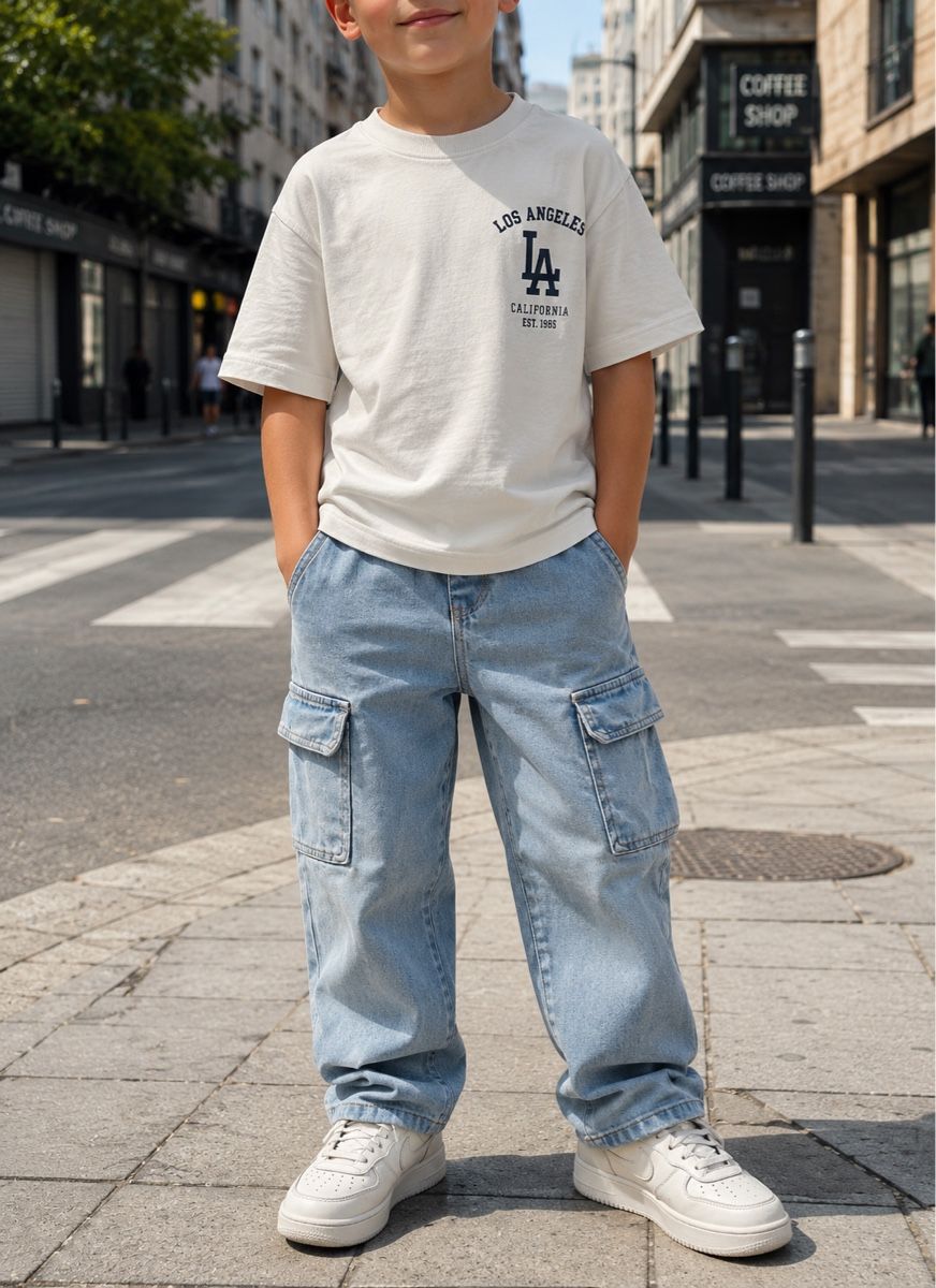 Jeans: JEAN CARGO BLEU CLAIR POUR ENFANT – Nuovo (secondo la descrizione) da Lausanne venduto da mar_6snp