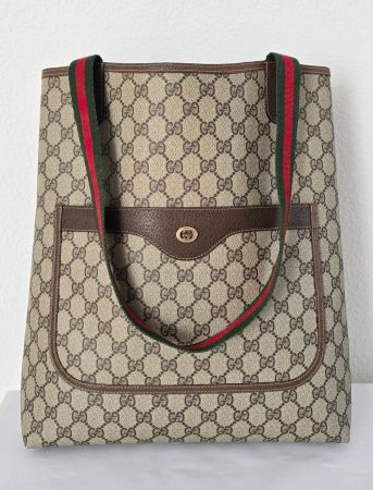 Gucci Schultertasche Supreme Tote Bag Braun Leder Canvas
