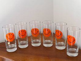 😊 6 Verres Smiley Années 70 – Pop Vintage Orange
