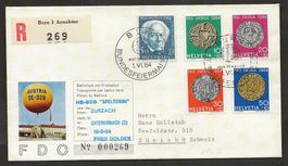 Ballon 1964 Schweiz Zurzach Deutschland  FDC Bern Luftpost