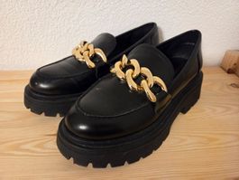 Schuhe Loafer schwarz mit Kette Damenschuh Plateau Grösse 36