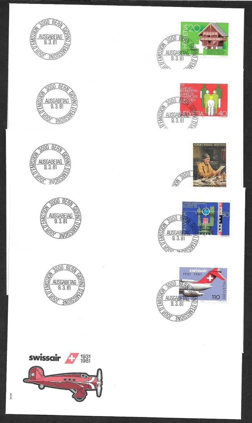 Tutti i francobolli: 5 FDC 649-653 Serie Einzelmarken ET 9.3.1981 – Nuovo (secondo la descrizione) da Olten venduto da clotaldi