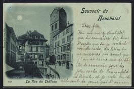 Mondschein-AK Neuchâtel, La Rue du Ch