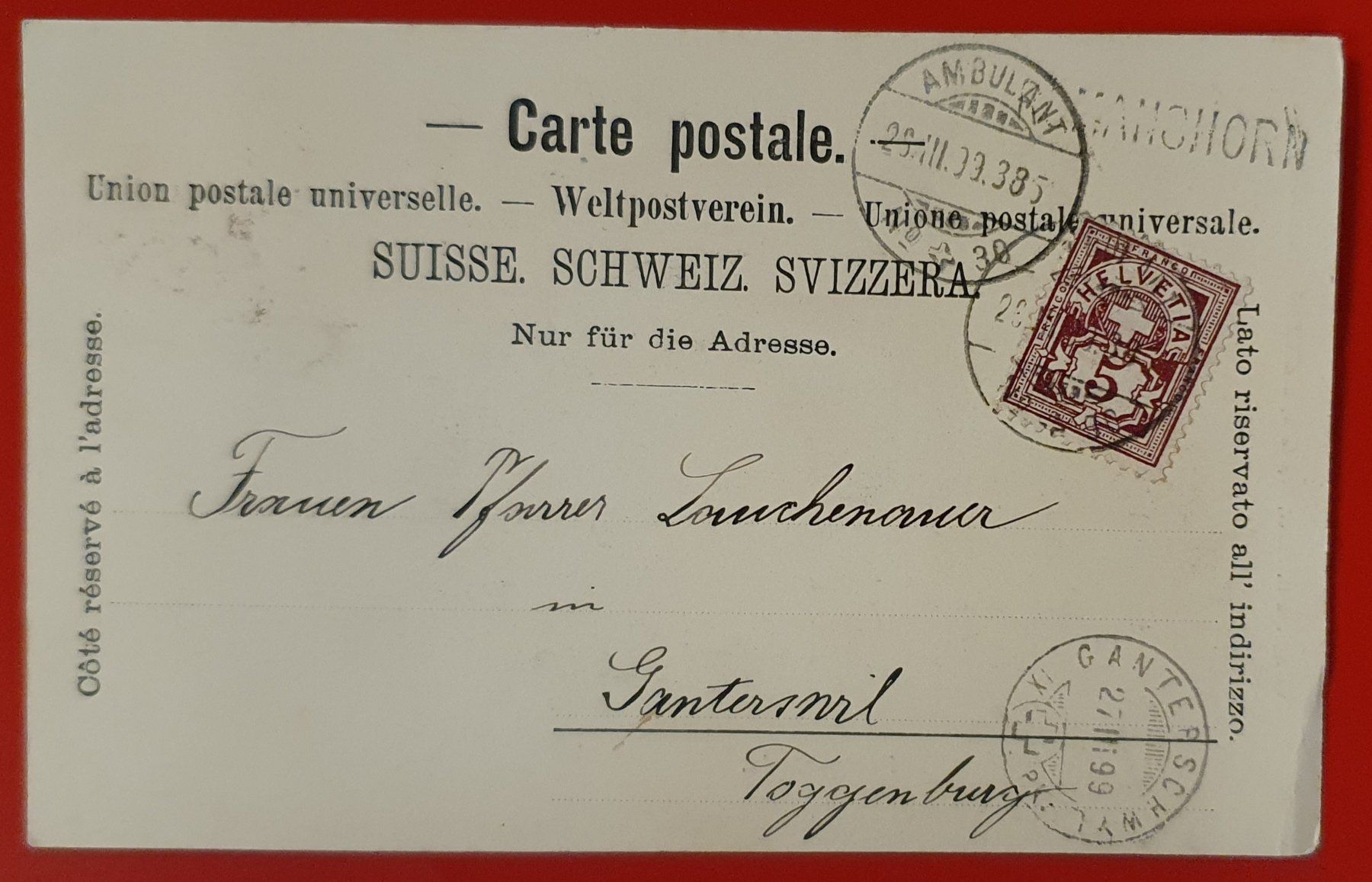 Cartoline postali: Romanshorn 1899 - Postgebäude – Usato da Kreuzlingen venduto da Rschweiz1 1