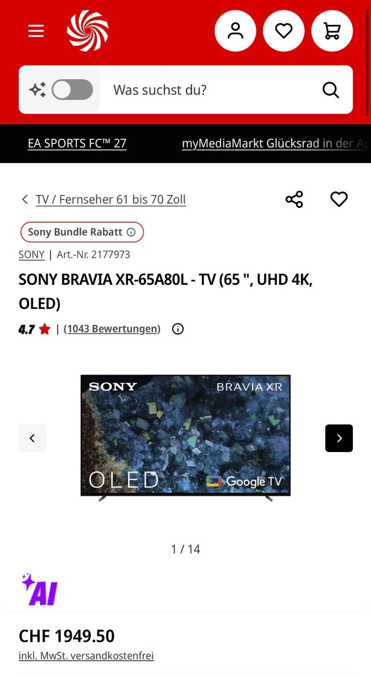 Televisori: Sony TV XR-65A80L – Usato da Kleinandelfingen venduto da phi_p868 1